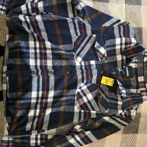 RSQ Navy, White & Brown Plaid Button-Down Shirt